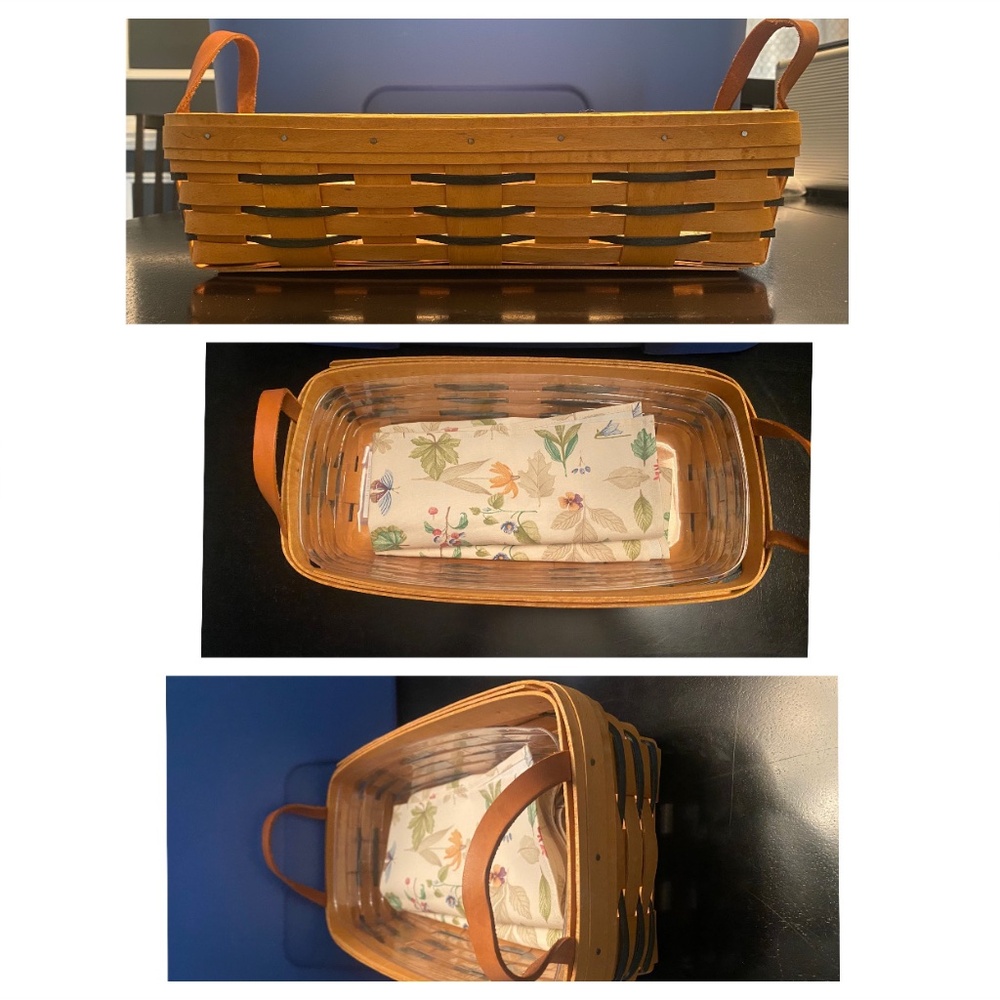 Longaberger Cracker Basket Woven Traditions Green with napkin & Protector EXC